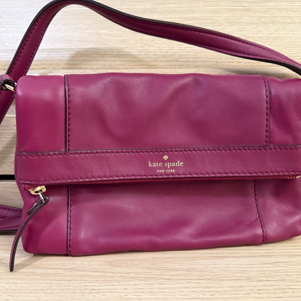 Kate Spade Magenta Leather Crossbody Foldover Bag